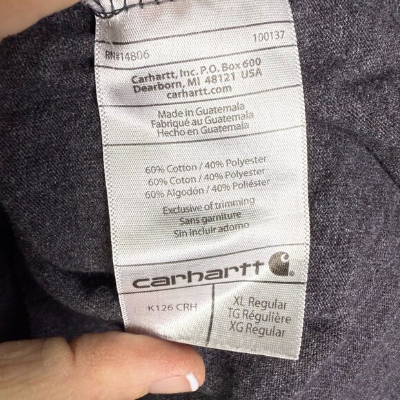 Carhartt Long Sleeve T-Shirt, Sz XL Original Fit, Gray, Front Pocket, Work Shirt - Picture 8 of 10